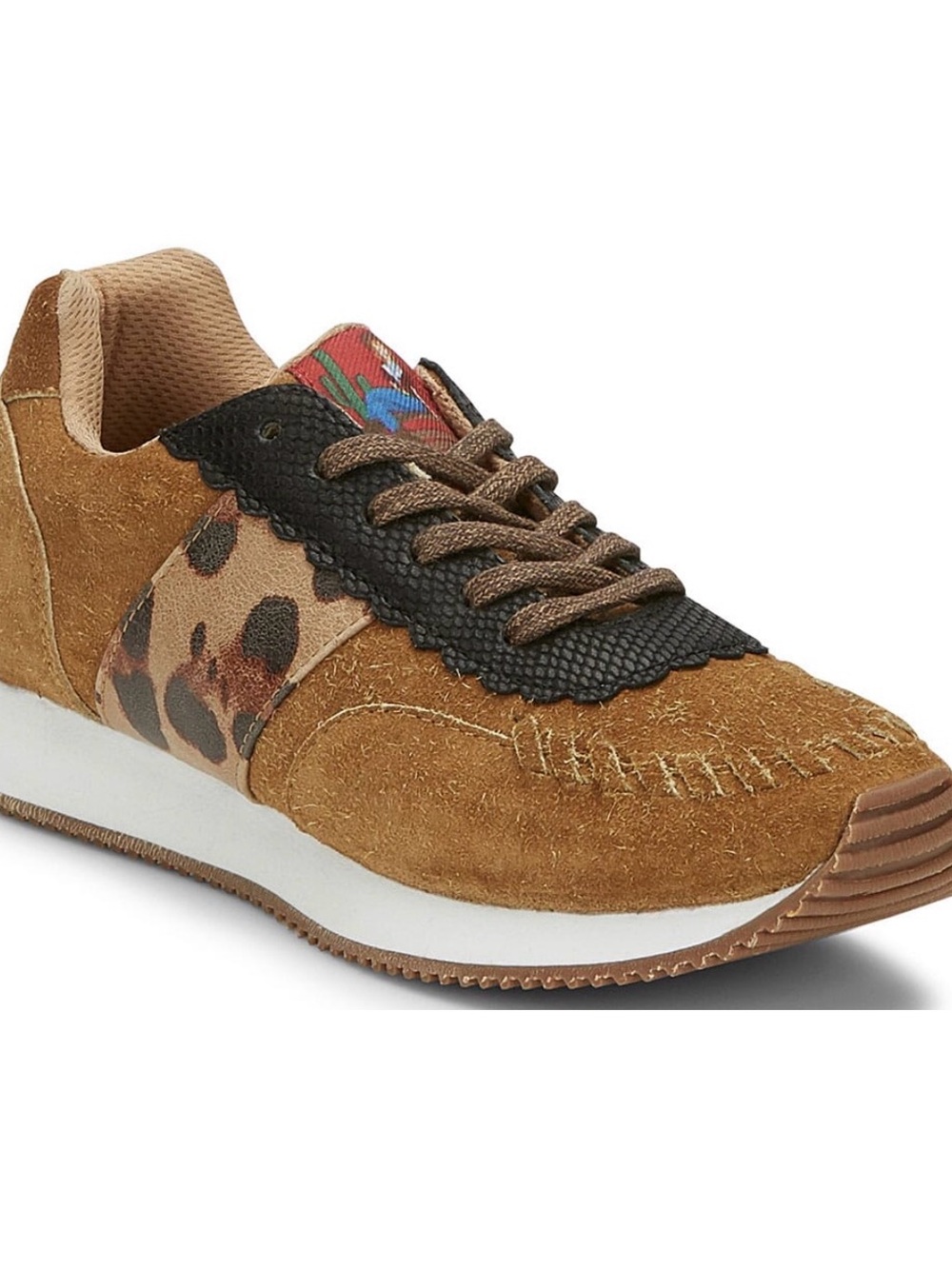 Reba by Justin Women's Tan Suede Sneakers with Leopard Accent